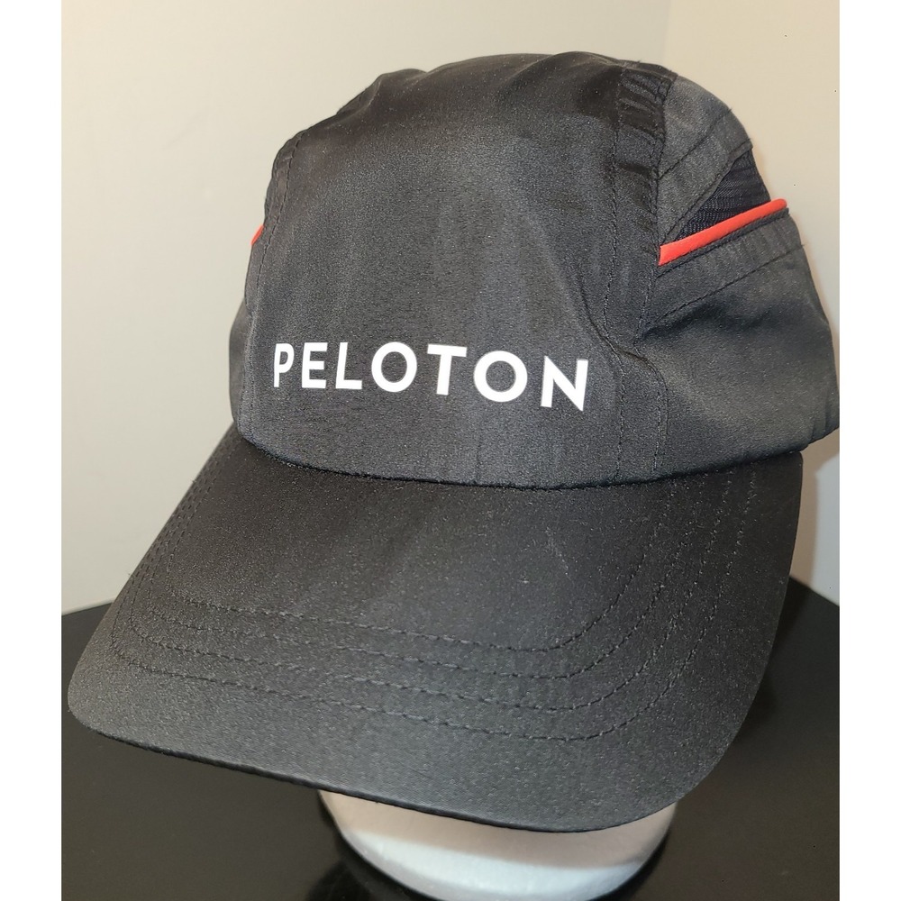 NWOT Peloton Bike Logo Hat Black Red Adjustable Vent Cycling Cap Fitness Active